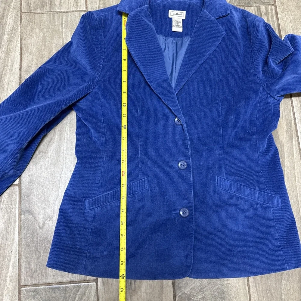 LL Bean Womens 4P Corduroy Blazer Blue Three Button Jacket Preppy Y2K Business‎